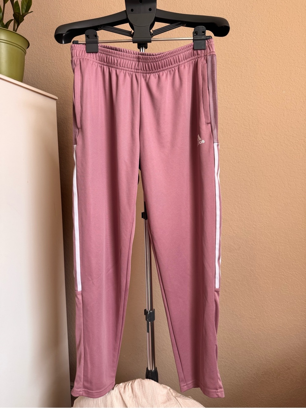 adidas Rose Pink Aeroready Pants with White Stripes